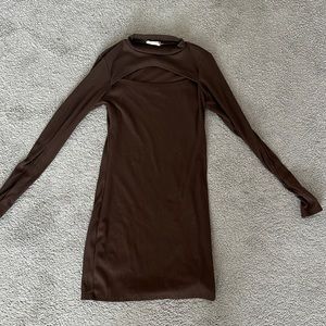 brown fitted dress size small. worn once.